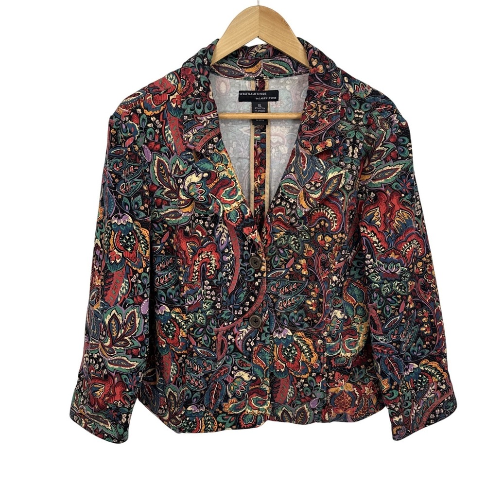 Lifestyle Attitude Jacket Womens XL Cotton Whimsical Floral Print Pockets